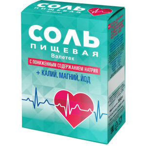 Соль пищевая с пониж.содержанием Na, +Ka, Mg, I (йод) 350г тм Валетек