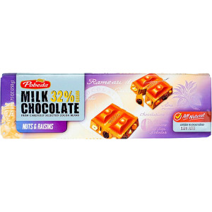 Шоколад молочный 32% какао с орехом и изюмом 250г Победа