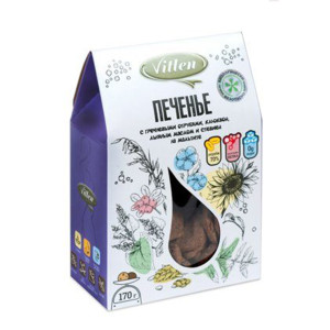 Печенье безглютена с греч.отрубями, клюквой на мальтите и стевии, 200г, Vitlen