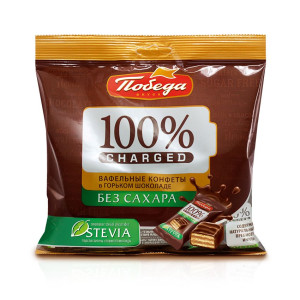 Вафли без сахара в горьком шоколаде 150г пак. Победа