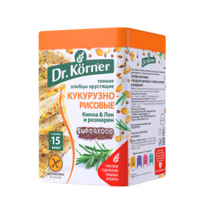 Хлебцы тонкие хрустящие кукурузно-рисовые с киноа, льном и розмарин, 100г Dr. Korner