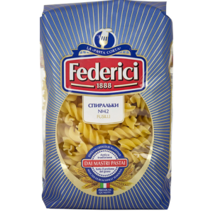 Макароны "спиральки" из пшеничной цельнозерновой муки 400г тм Federici