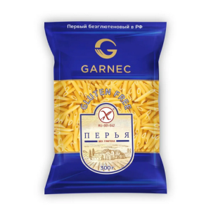 Макароны без глютена из кукурузной муки, 300г перья Гарнец
