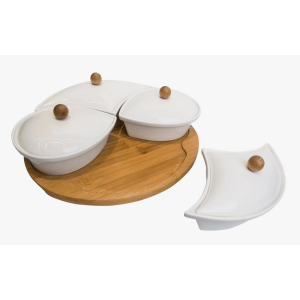 Менажница бамбуковая 4х с крышкой