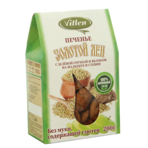 Печенье безглютена с зел.гречкой и яблоком на мальтите и стевии, 200г, Vitlen