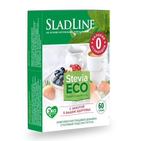 Подсластитель ТМ SladLine Stevia ECO, 60 саше, 60г.