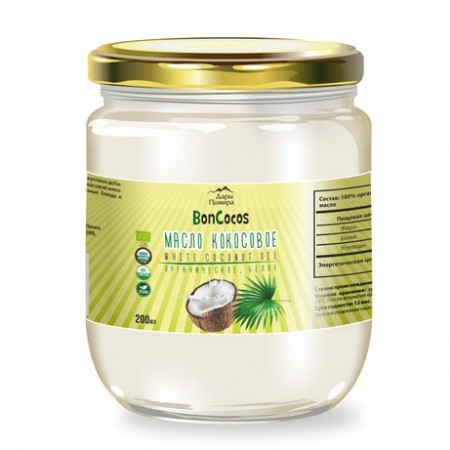 Масло кокосовое органика (Coconut Oil) БЕЛОЕ, BONCOCOS, 200мл, ст/б