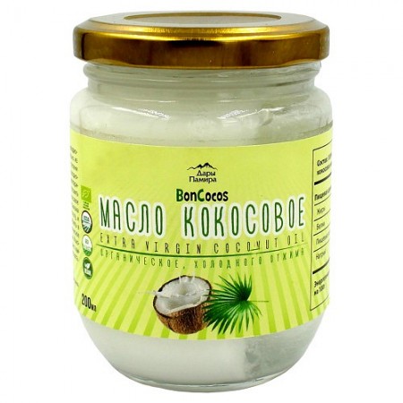 Масло кокосовое органическое холодного отжима (Virgin Coconut Oil), BONCOCOS, 200мл, ст/б